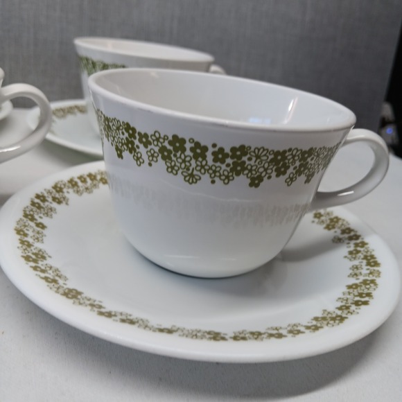 VTG Corelle Spring Blossom Crazy Daisy Green Coffee Tea Cup Saucers Lot 7 MCM - Picture 5 of 16